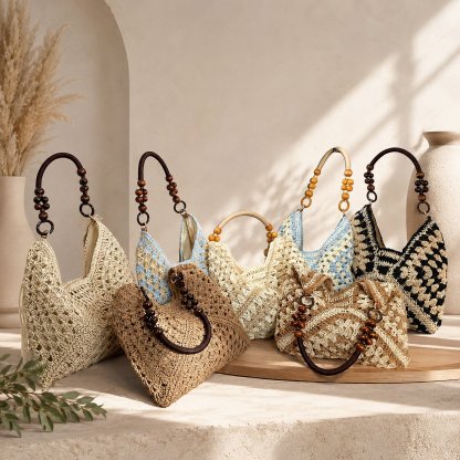 🔥Handmade Woven Tote Bag with Inner Pouch – Fashion Crochet Shoulder Bag for Summer & Beach🏖️☀️