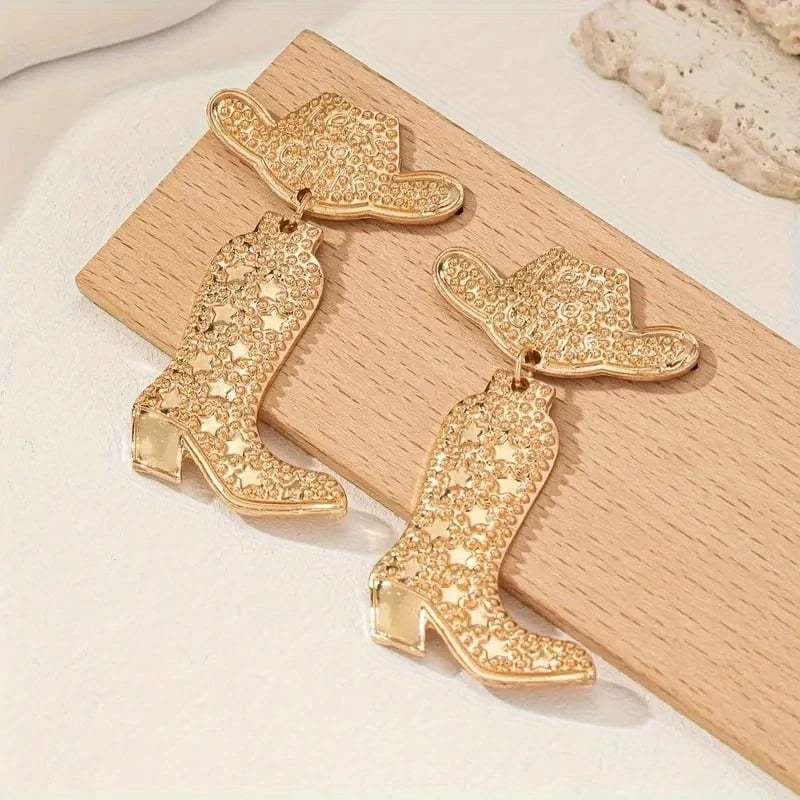 🤠 Fashion Retro Western Cowboy Boots and Hat Shaped Earrings👢