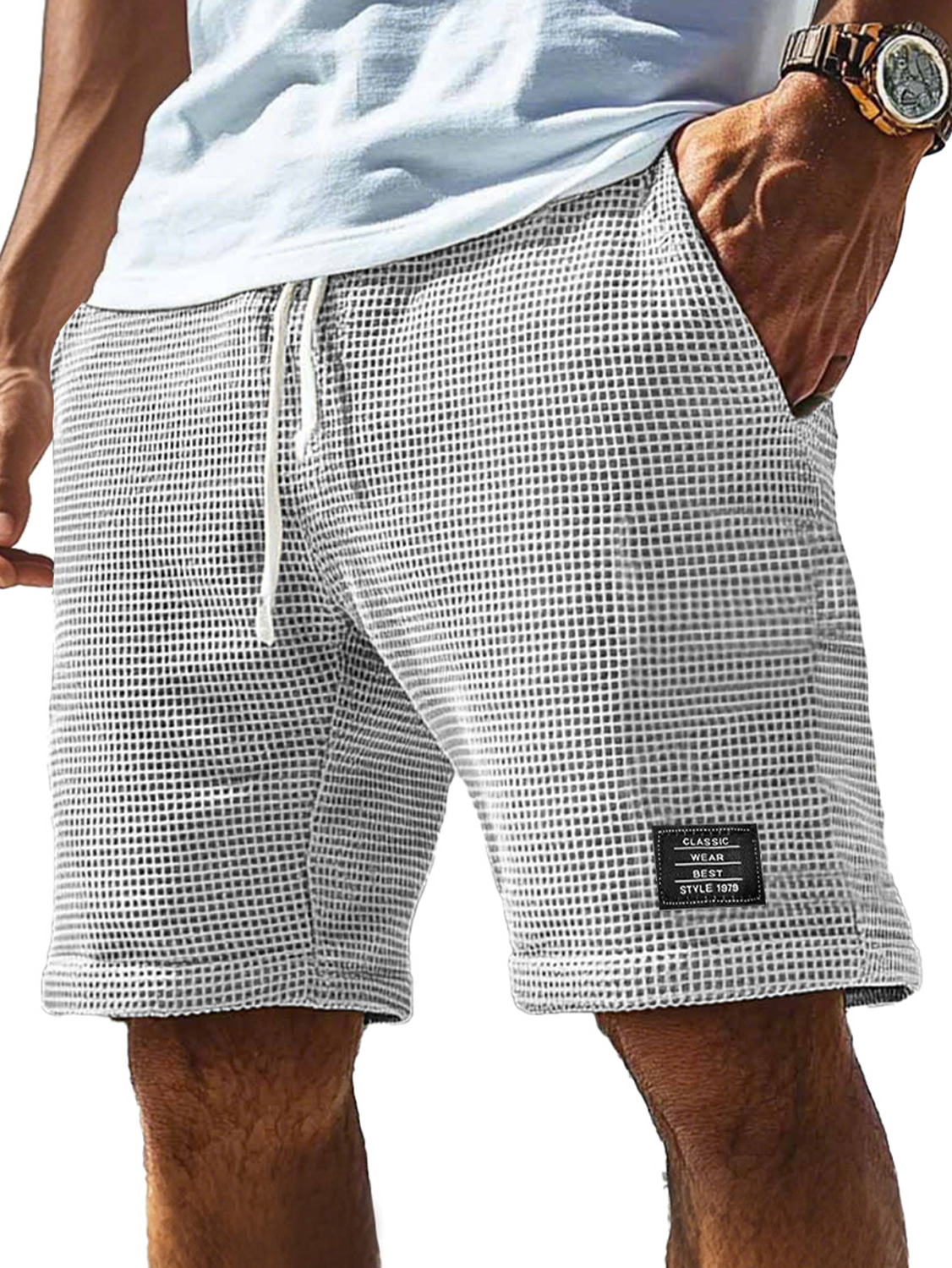 Men's Everyday Corduroy Waffle Embroidered Logo Casual Shorts