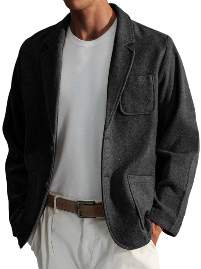 Men's Simple Casual Solid Color Woolen Jacket
