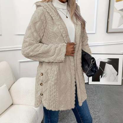 Women's Fall Winter Warm Fashion  Hooded Cardigan Long Sleeve Coat, Stylish Outerwear for Casual Daily Wear & School Activities