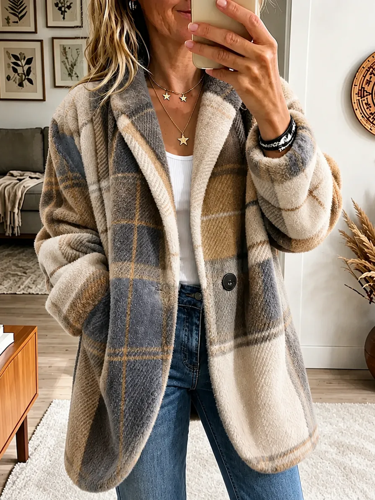Vibrant Plaid Fuzzy Fleece Jacket