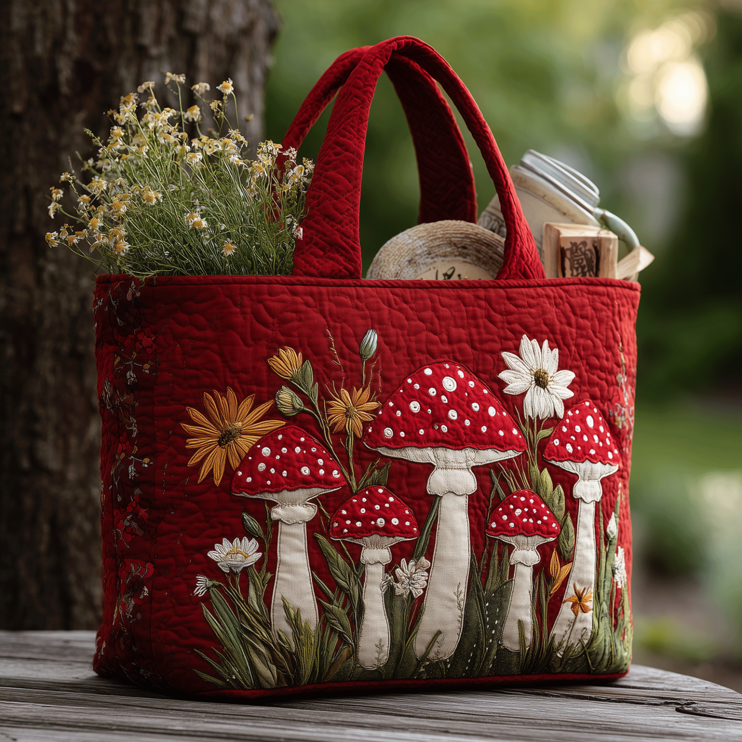 Wild mushroom quilted tote bag