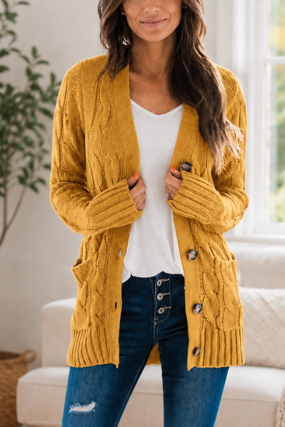 New Arrival🔥Women's Solid-Color Cable-Knit Button-Front Cardigan
