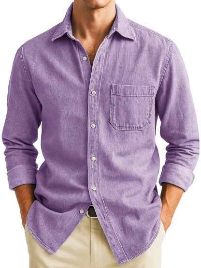  Men's Stylish Casual Retro Outdoor Pocket Long-sleeved Lapel Polo Shirt 