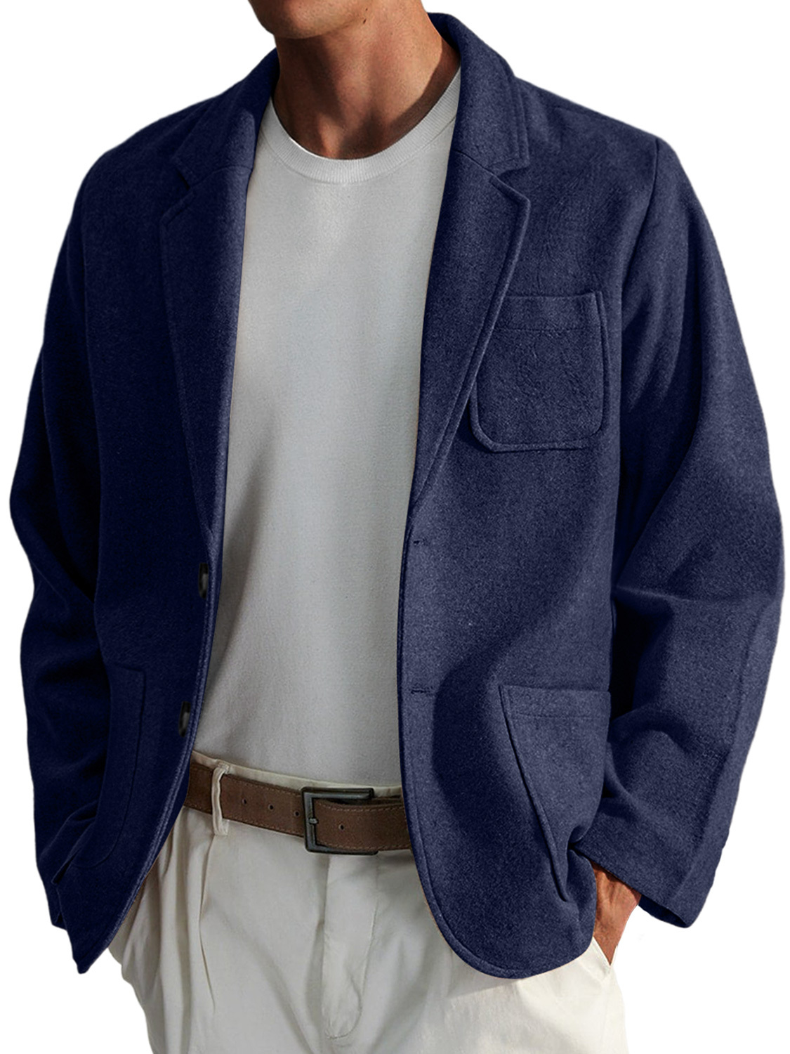 Men's Simple Casual Solid Color Woolen Jacket