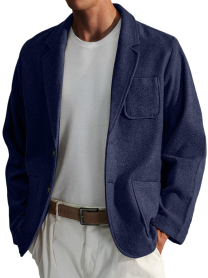 Men's Simple Casual Solid Color Woolen Jacket