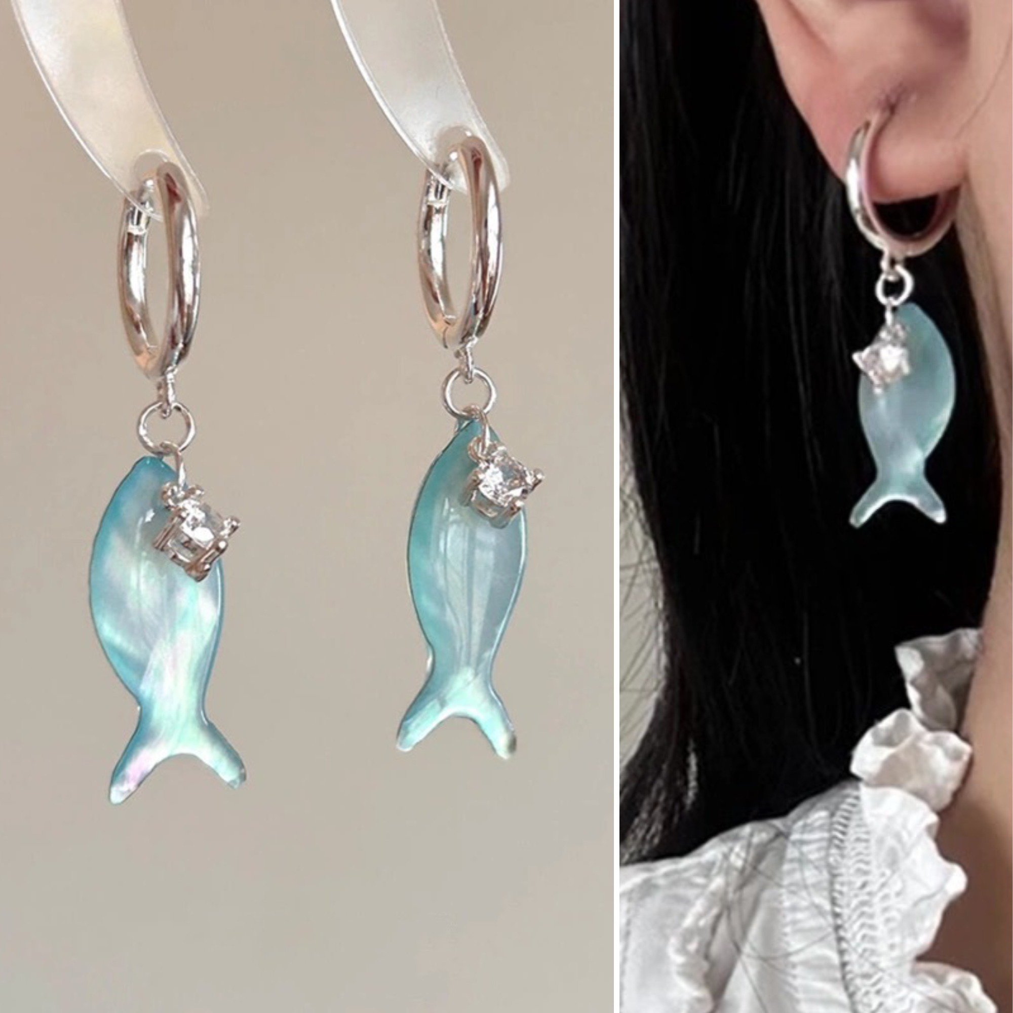 🐟✨ Ocean Dream Blue Fish Tail Earrings