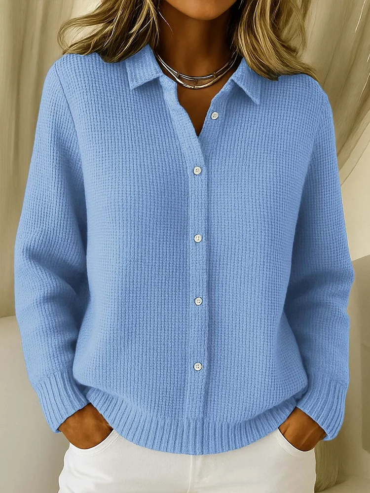 CLEARANCE SALE🔥Women's Casual Cotton Waffle Knit Button Cardigan Swea
