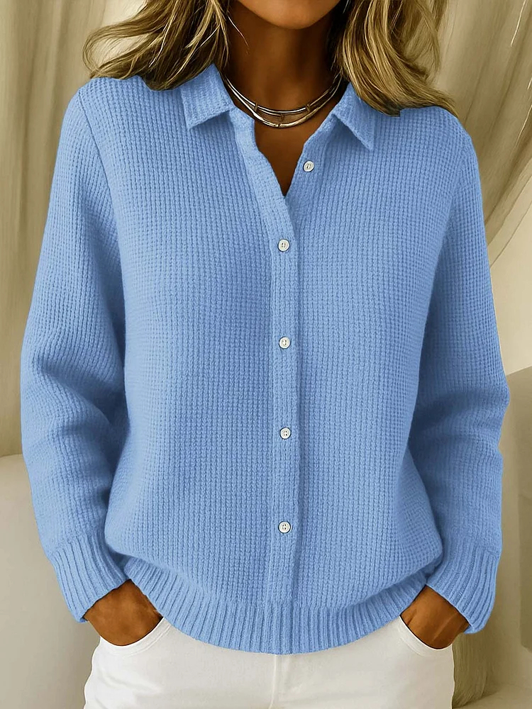 CLEARANCE SALE🔥Women's Casual Cotton Waffle Knit Button Cardigan Swea