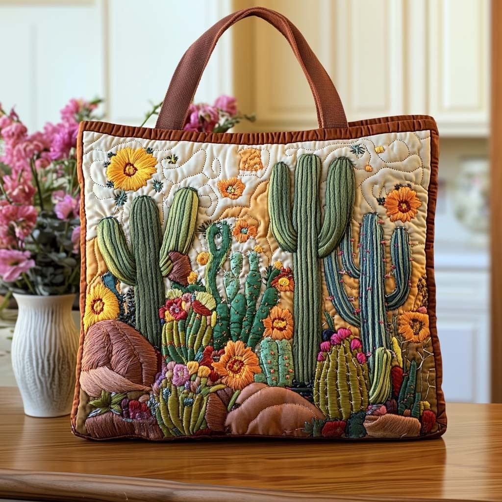 Cactus Summer Days Quilted Tote Bag