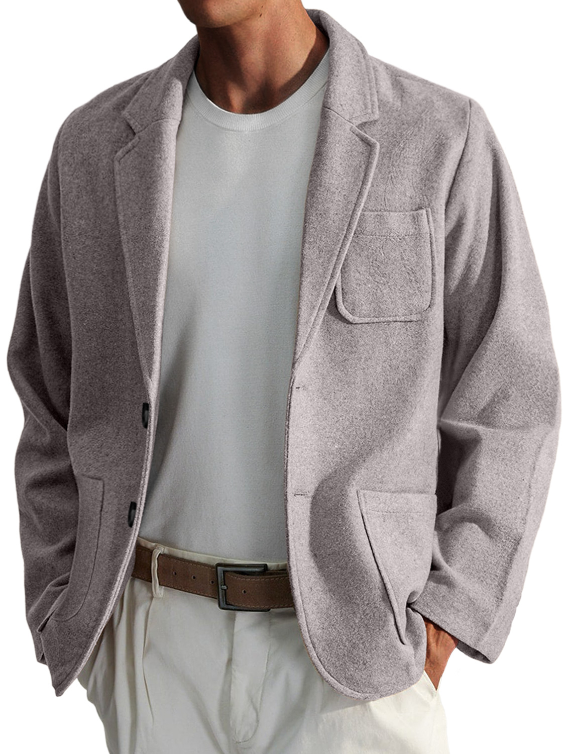 Men's Simple Casual Solid Color Woolen Jacket