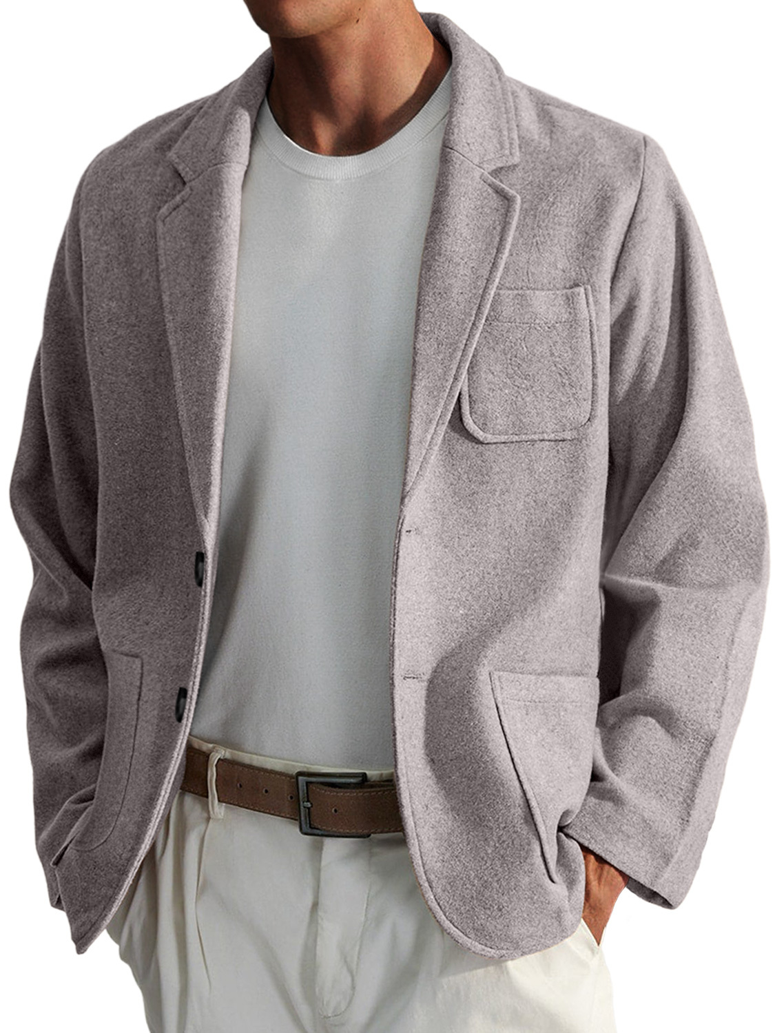 Men's Simple Casual Solid Color Woolen Jacket