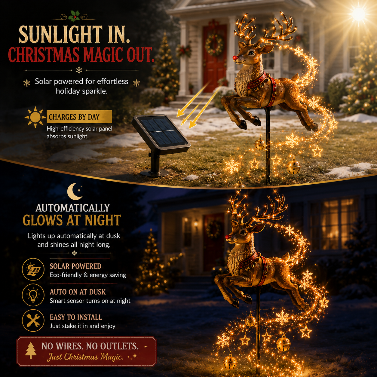 Solar powered Christmas Magic Garden light day and night