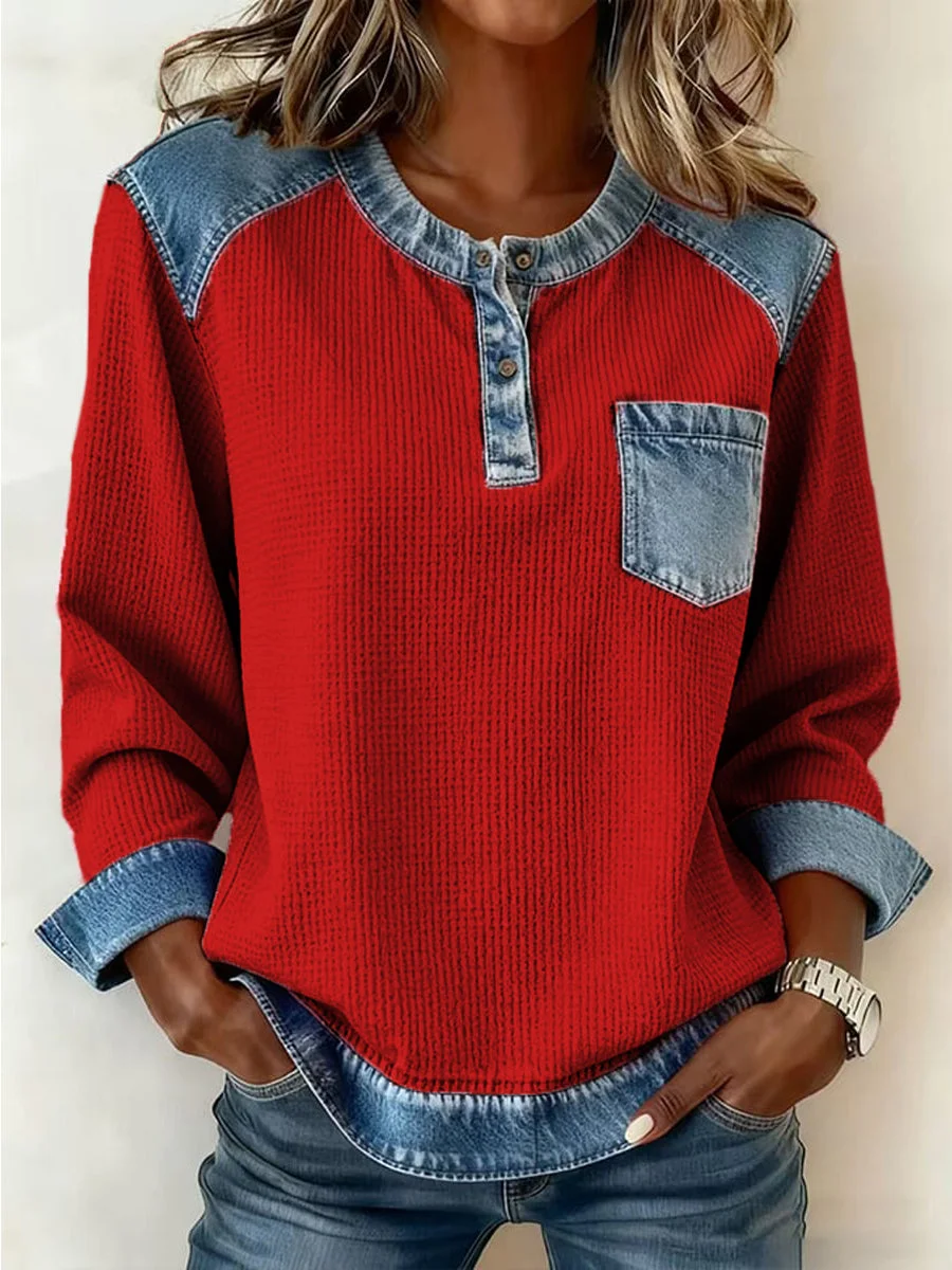 CLEARANCE SALE🔥Women's Fashion Patchwork Design Cozy Top