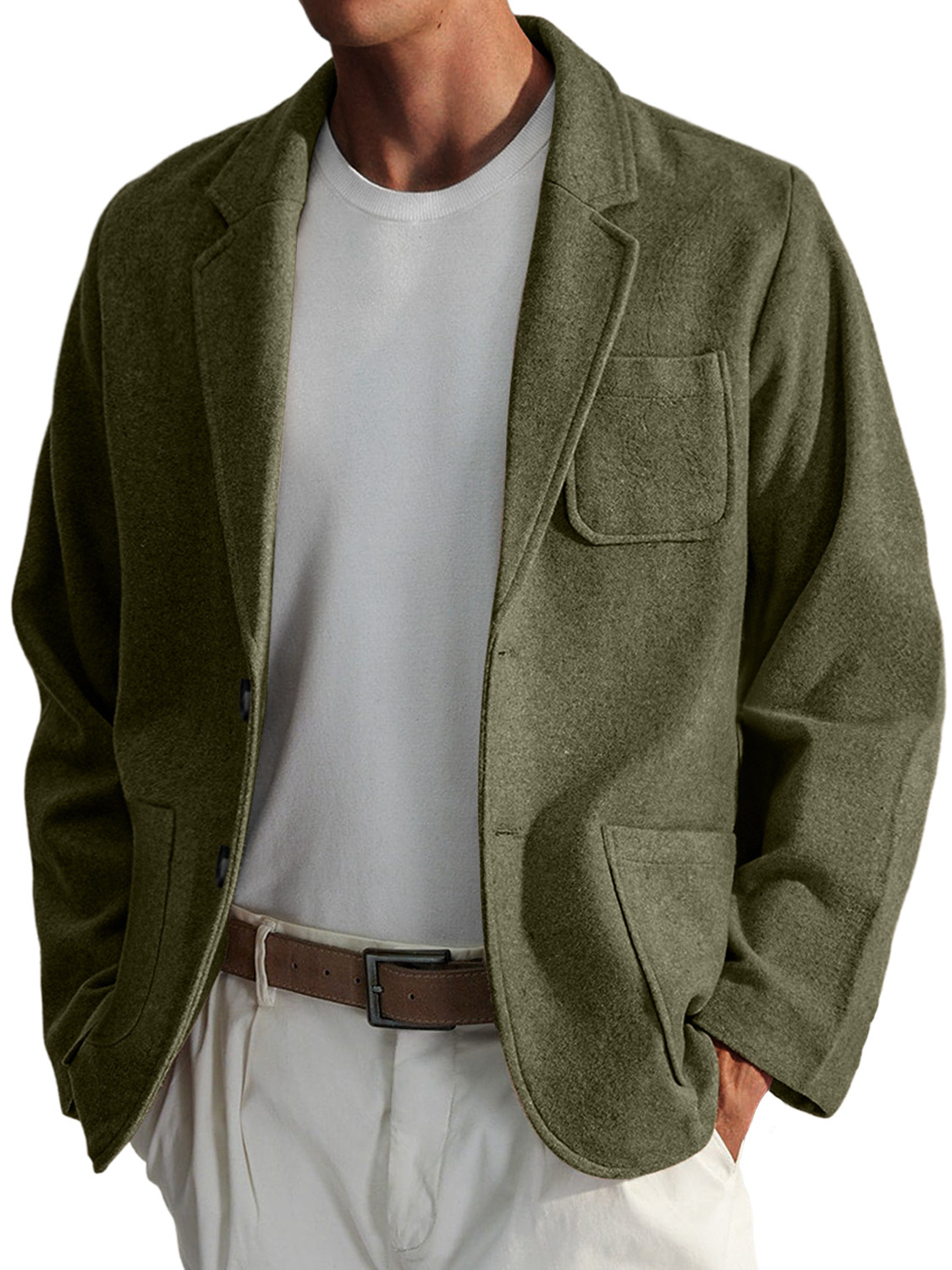 Men's Simple Casual Solid Color Woolen Jacket