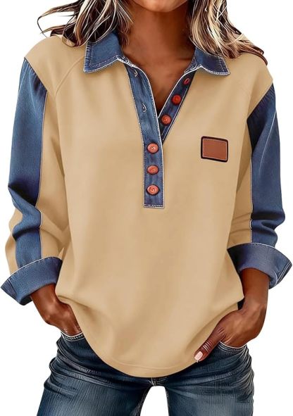 Women's Long-Sleeve Denim Shirt - Soft, Comfortable, Stylish, Versatile, and Wrinkle-Resistant