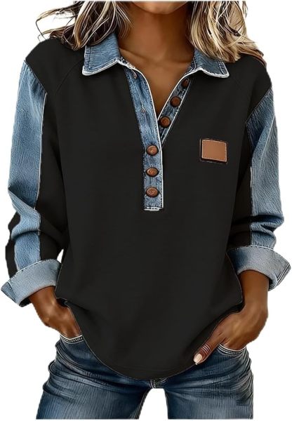 Women's Long-Sleeve Denim Shirt - Soft, Comfortable, Stylish, Versatile, and Wrinkle-Resistant