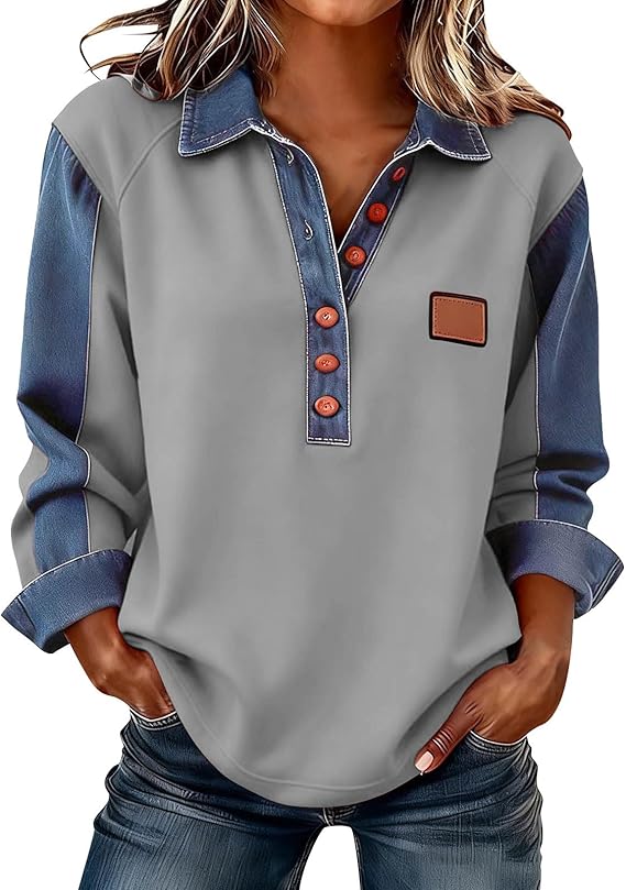 Women's Long-Sleeve Denim Shirt - Soft, Comfortable, Stylish, Versatile, and Wrinkle-Resistant