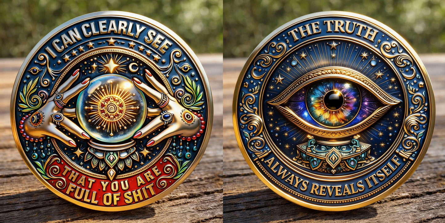“The Truth Always Reveals Itself” Crystal Ball & All-Seeing Eye Challenge Coin