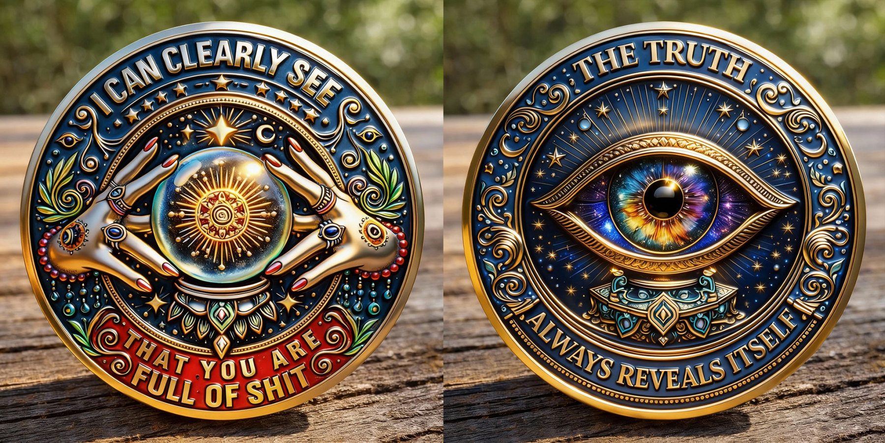 “The Truth Always Reveals Itself” Crystal Ball & All-Seeing Eye Challenge Coin
