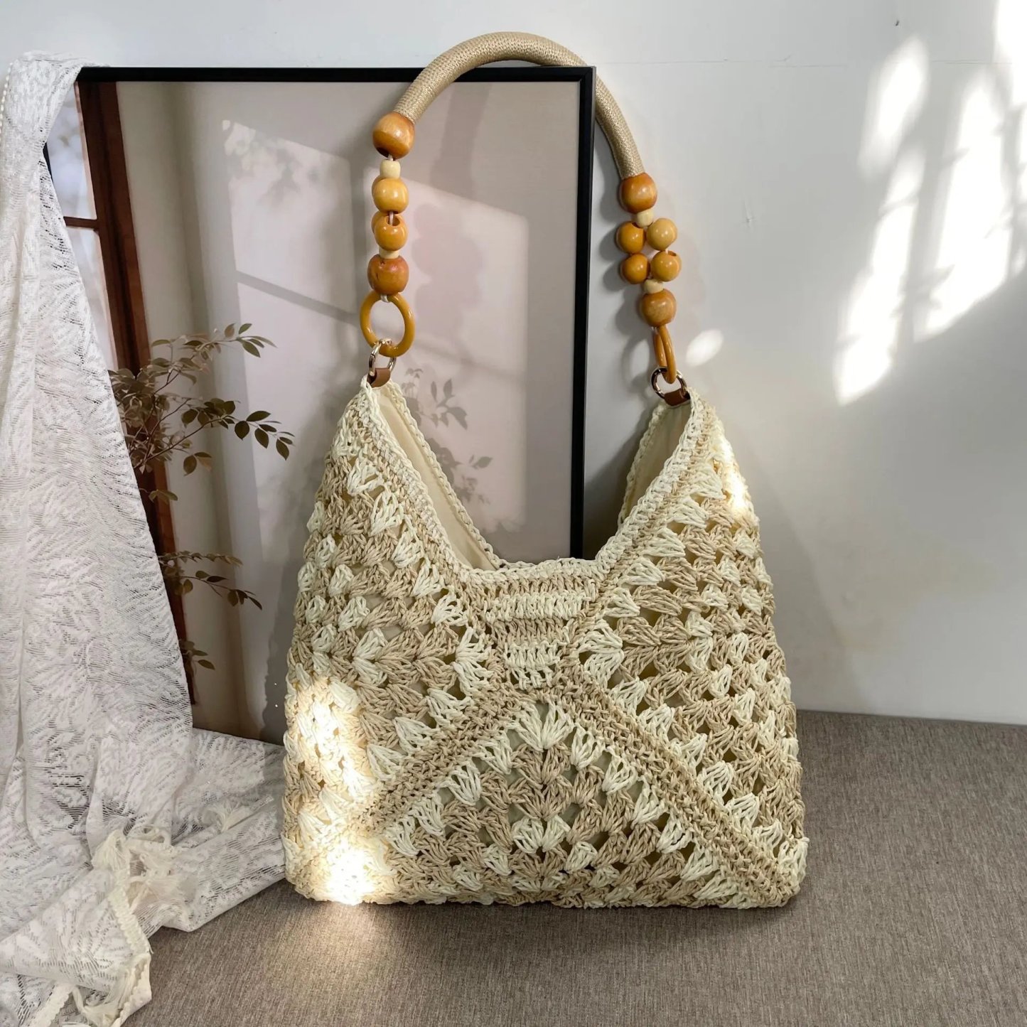 🔥Handmade Woven Tote Bag with Inner Pouch – Fashion Crochet Shoulder Bag for Summer & Beach🏖️☀️