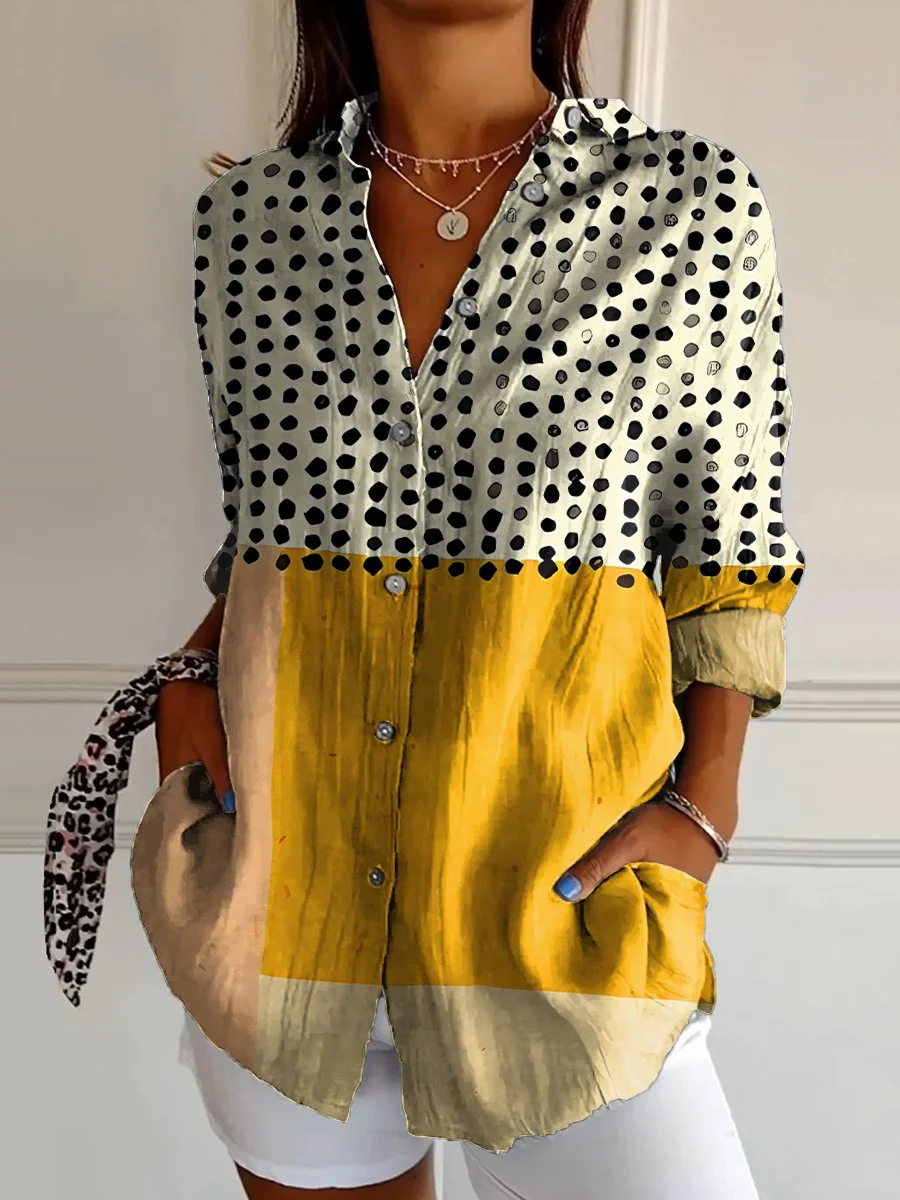 WOMEN'S ABSTRACT LINE COTTON LINEN SHIRT