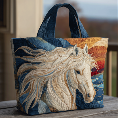 Celestial White Horse Quilted Tote  Bag