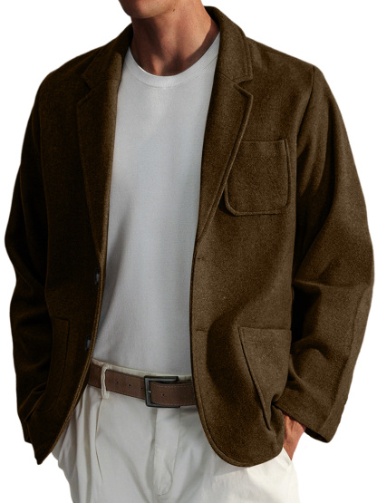 Men's Simple Casual Solid Color Woolen Jacket