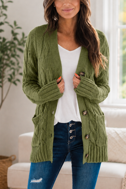 New Arrival🔥Women's Solid-Color Cable-Knit Button-Front Cardigan