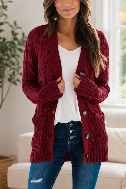 New Arrival🔥Women's Solid-Color Cable-Knit Button-Front Cardigan