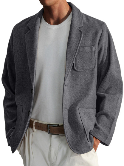 Men's Simple Casual Solid Color Woolen Jacket