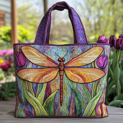 Dragonfly Bloom Quilted Tote  Bag