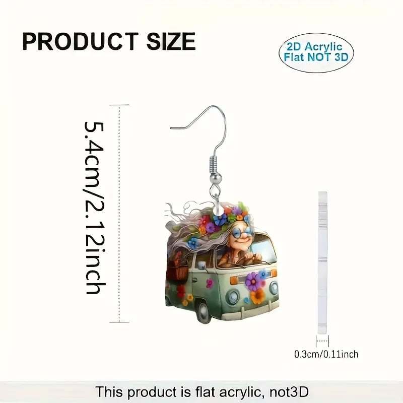 🌸Cute Flowering Van Grandma Pendant Earrings🚐