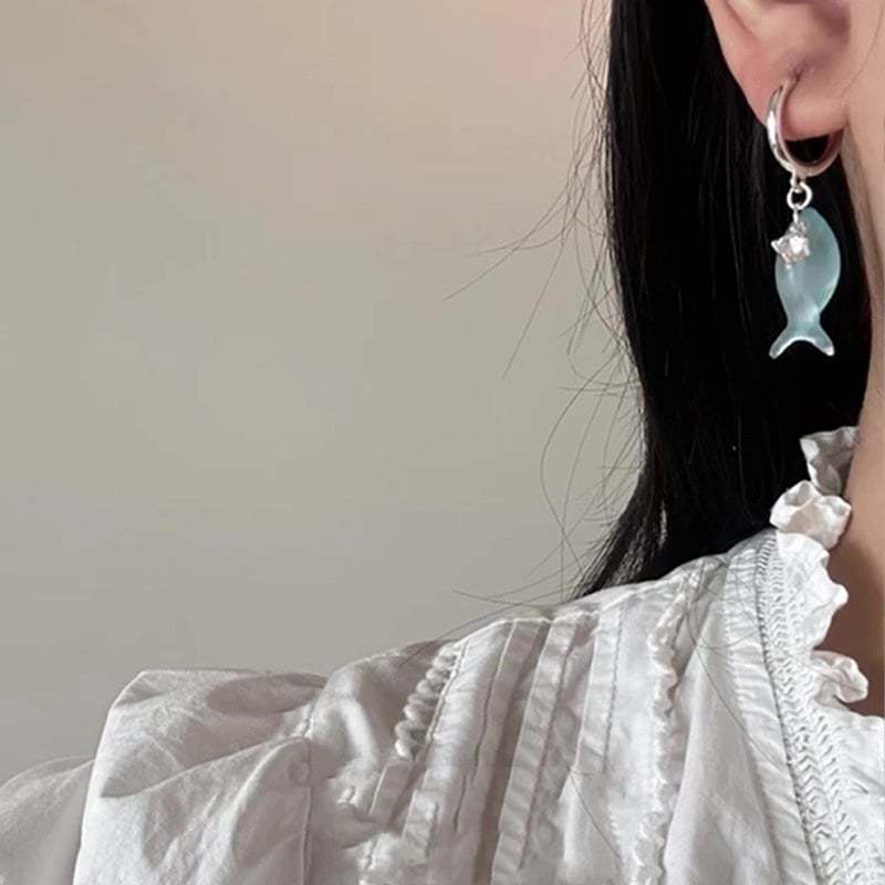 🐟✨ Ocean Dream Blue Fish Tail Earrings