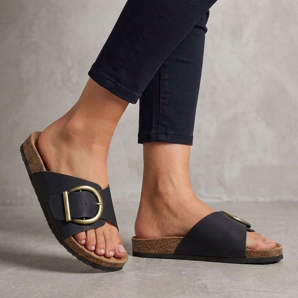 Adjustable Buckle Slide Sandals – Casual Comfort Flat Walking Sandals