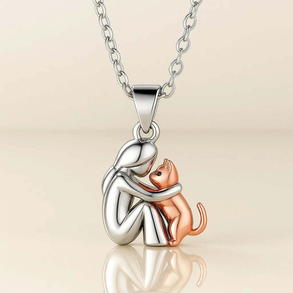 Cat Hug Pendant Necklace
