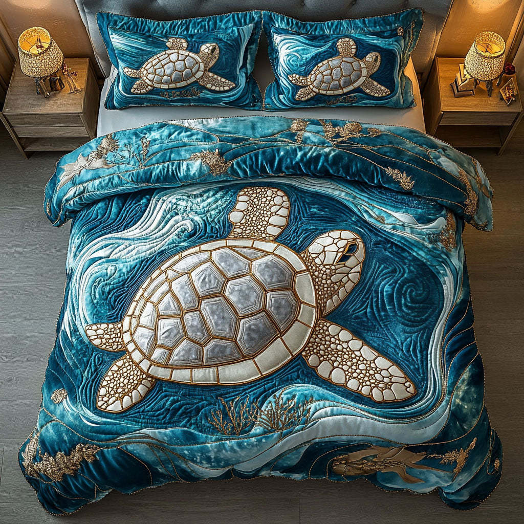 Turtle 3-Piece Quilted Bedding Set NCU0VT170