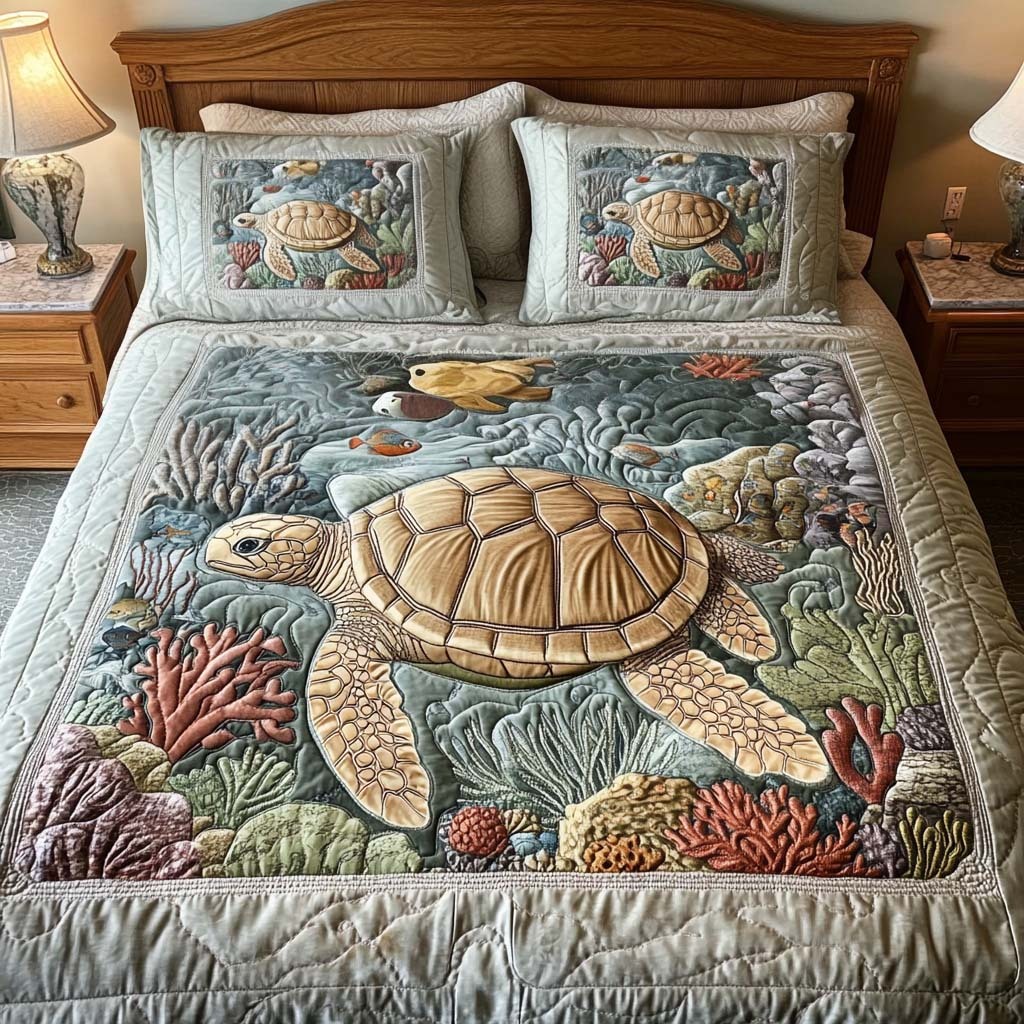 Turtle 3-Piece Quilted Bedding Set NCU0VT68
