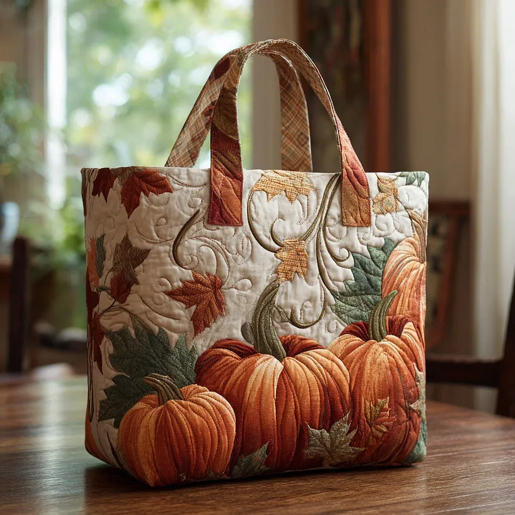 🔥Handmade Art Gold Gourd Quilted Tote Bag