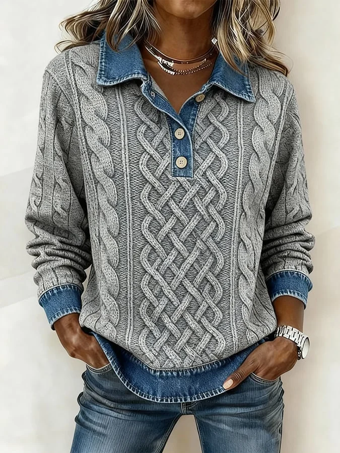 Clearance Sale! 🔥 Women's Cashmere Knit Collared Denim Top