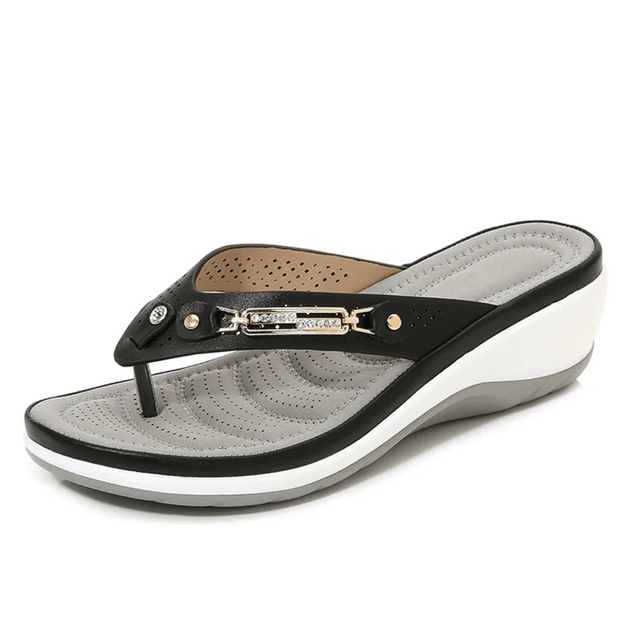 Women's Summer Orthopedic Wedge Slides — Stylish Platform Sandals with Metal Button Accents