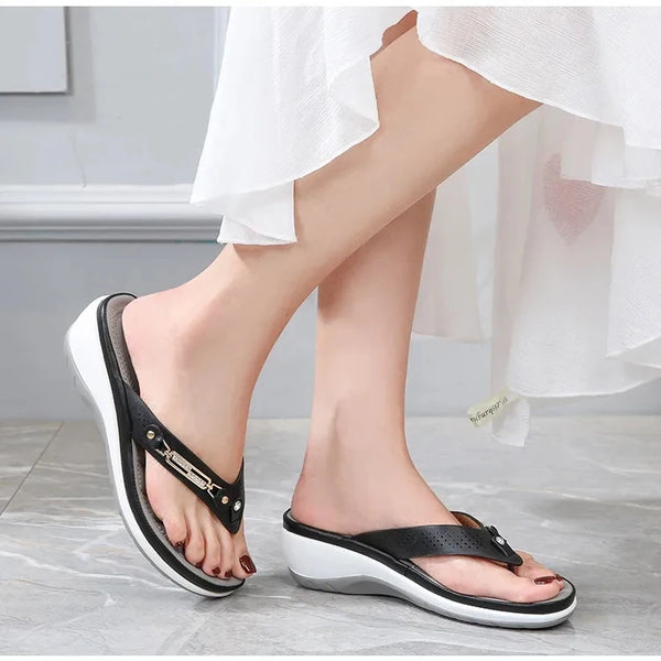 Women's Summer Orthopedic Wedge Slides — Stylish Platform Sandals with Metal Button Accents