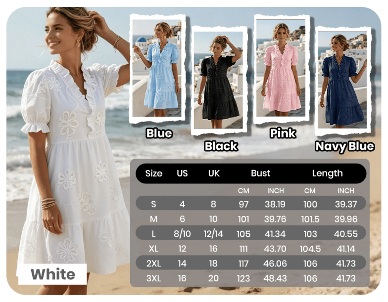 New Women's Loose-Fit V-Neck Dress with Ruffles and Puff Sleeves