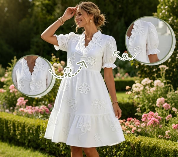 New Women's Loose-Fit V-Neck Dress with Ruffles and Puff Sleeves