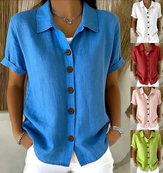 Women Plain Shirt Collar Short Sleeve Shirt Casual Daily Summer Top