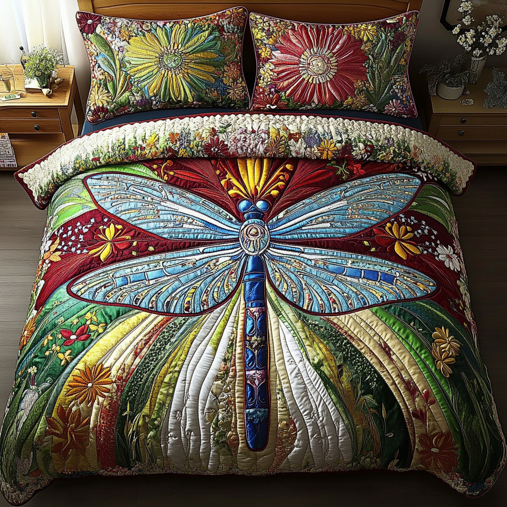 Dragonfly 3-Piece Quilted Bedding Set NCU0VT96