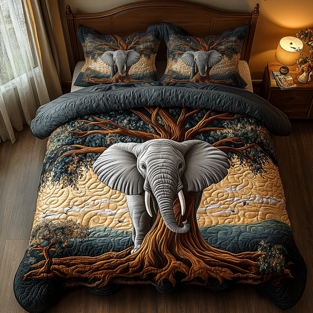 Elephant Baobab 3-Piece Quilted Bedding Set NCU0DV2040