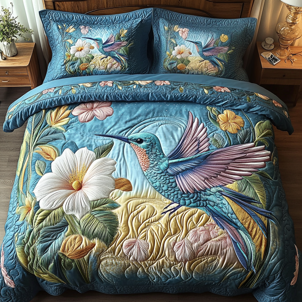 Hummingbird 3-Piece Quilted Bedding Set NCU0VT168