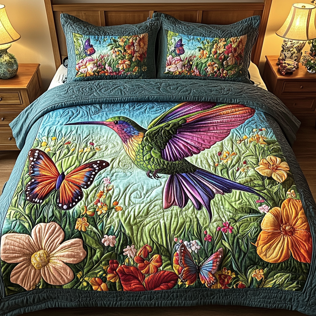 Hummingbird 3-Piece Quilted Bedding Set NCU0VT168